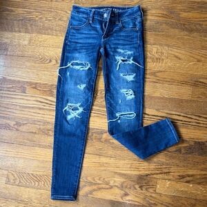 American Eagle Outfitters Dark Blue Distressed Skinny Jeans